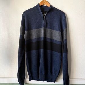 Studio by Omega Men's Navy and Charcoal Quarter Zip-Up Sweater